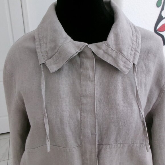 L.O.G.G. Grey Linen Button Down Jacket Large Pockets Washable S Collared Gray - Picture 3 of 12
